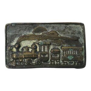 Adezy Denver CO 1975 Steam Coal Train Railroad Solid Brass Vintage Belt Buckle